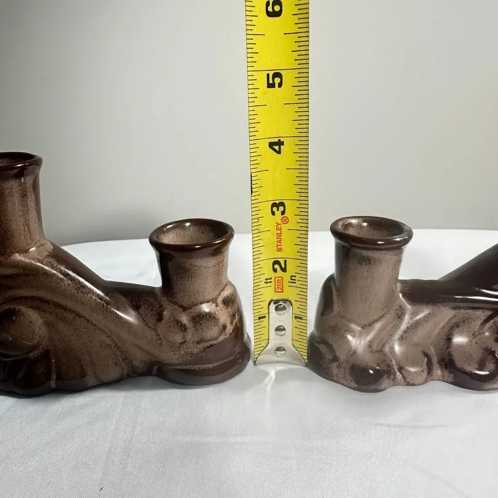 Frankoma Vintage Ceramic 304 Prairie Brown Double Candle Holder Set Of 2